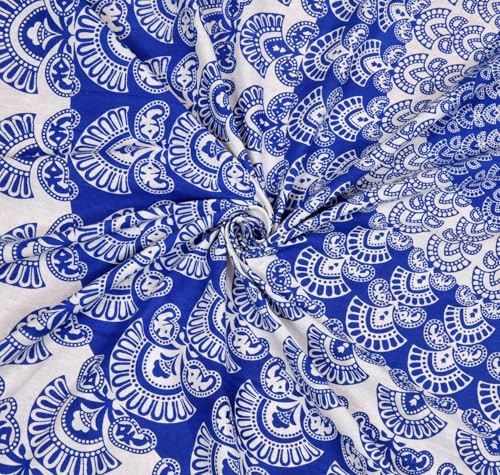 Image of KOUNDAL Rajasthani Jaipuri Sanganeri Printed 144 TC 100% Cotton Bed Sheet Set for Double Bed,Floral Print, Double Bedsheet Cotton with 2 Pillow Covers (Blue(Floral), King)