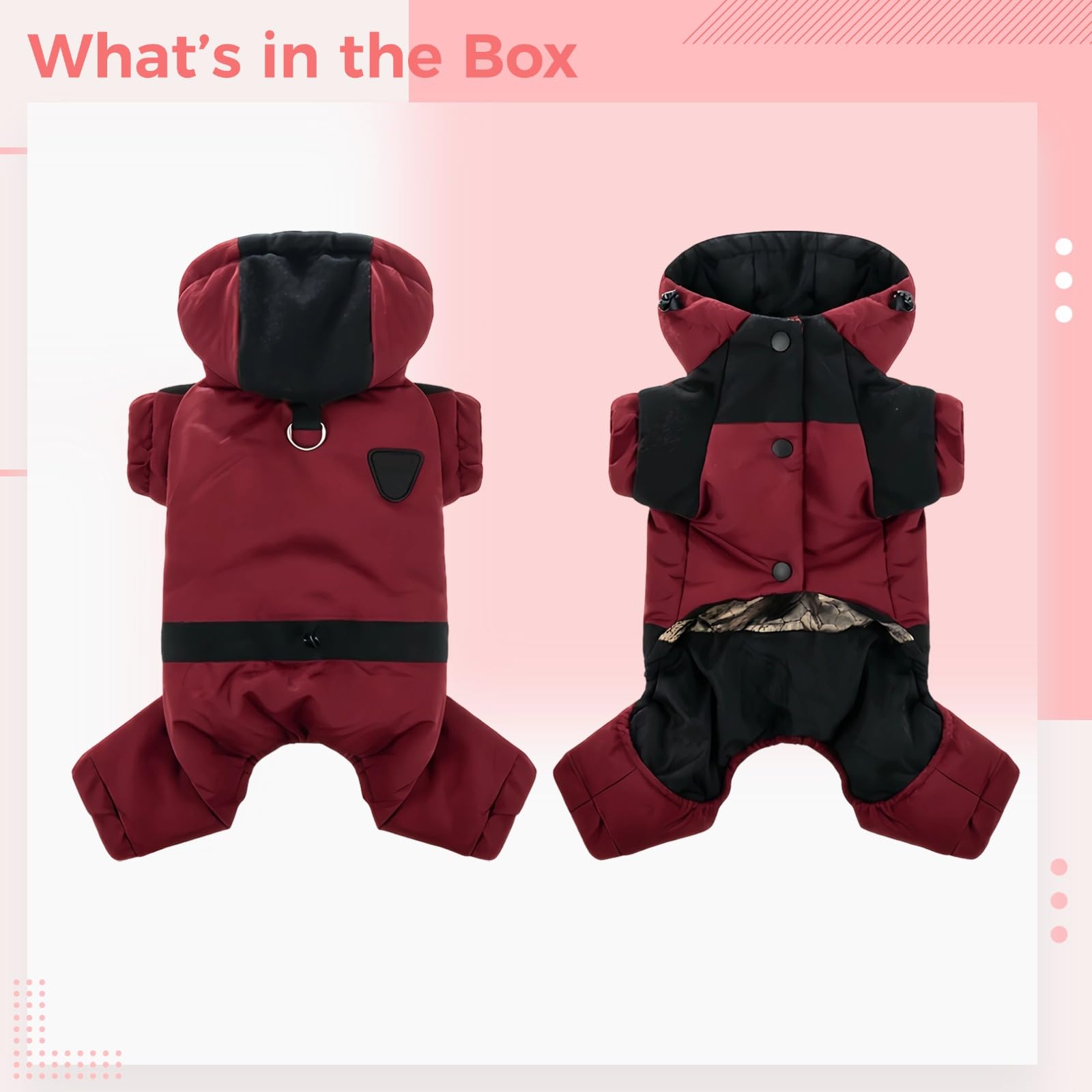 Caldo cappotto per cani con cappuccio, tuta da neve rosa per cani, giacca invernale impermeabile in poliestere, abbigliamento regolabile per cani di piccola taglia, rosso