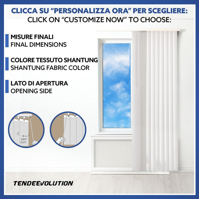 TENDEEVOLUTION Tenda a Strisce Verticali con Bande in Tessuto Shantung da 127 MM, Tenda da Ufficio per Interni con Bande Verticali e Staffe a Soffitto, Misure e Colori Personalizzabili