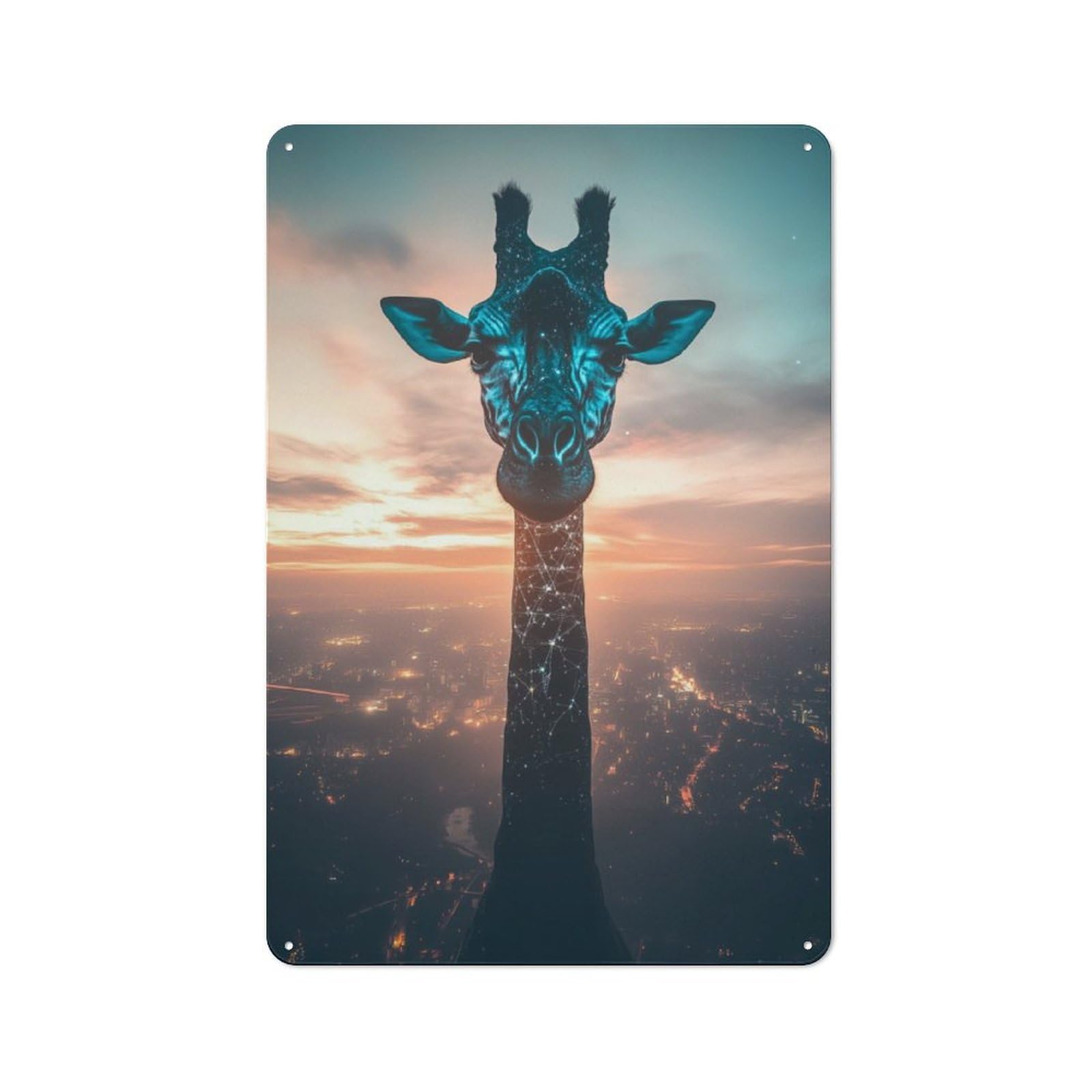 Vintage Vintage Metal Sign 30x20cm Featuring Curious Cosmic Giraffe, Room Wall Plaque for Flat, Dorm Room, Lounge Or Cafe