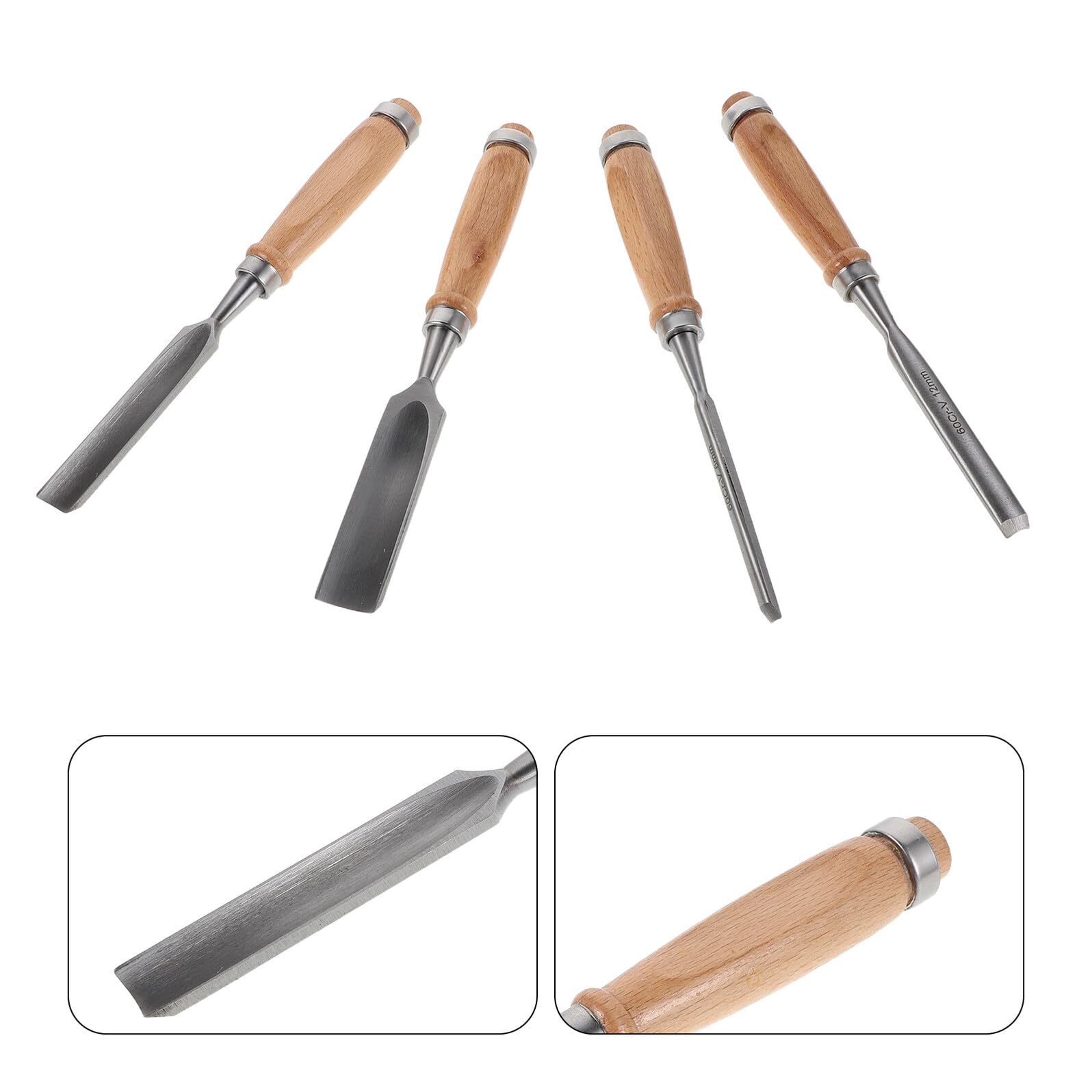 SHINEOFI Kit Scalpelli per Lavorazione Legno 4 Pezzi Acciaio Vanadio Lame Semicircolari 6-24 MM Manico Ergonomico per Intaglio e Falegnameria Professionale