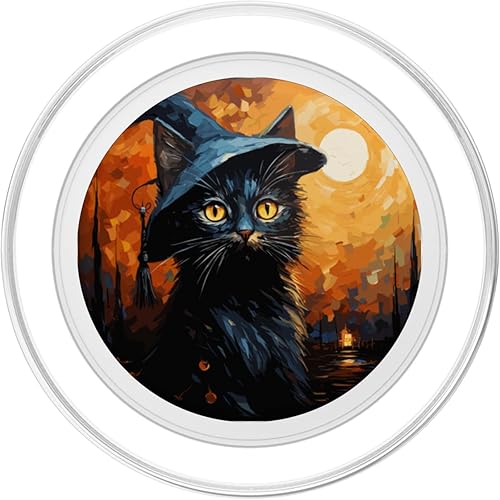 Miniatura 8 de Halloween gato negro bruja calabazas noche estrellada Van Gogh PopSockets estándar PopGrip
