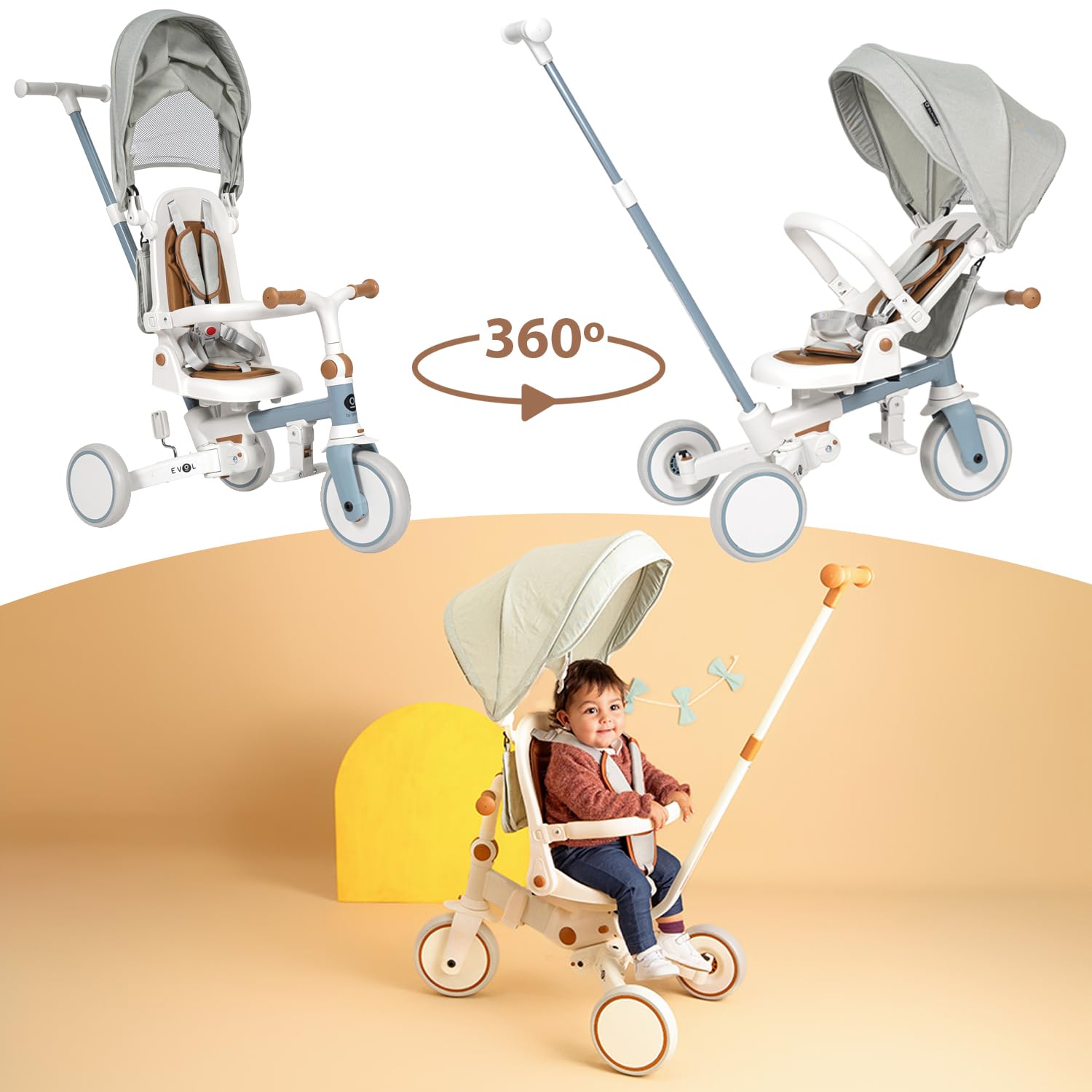 Olmitos - Triciclo Evolutivo de Bebé 5 en 1 - Bicicleta Niños Desde 1 Año hasta 25 Kg - De Triciclo a Bicicleta con o sin Pedales – Adaptable y transformable (Evol, Gris)