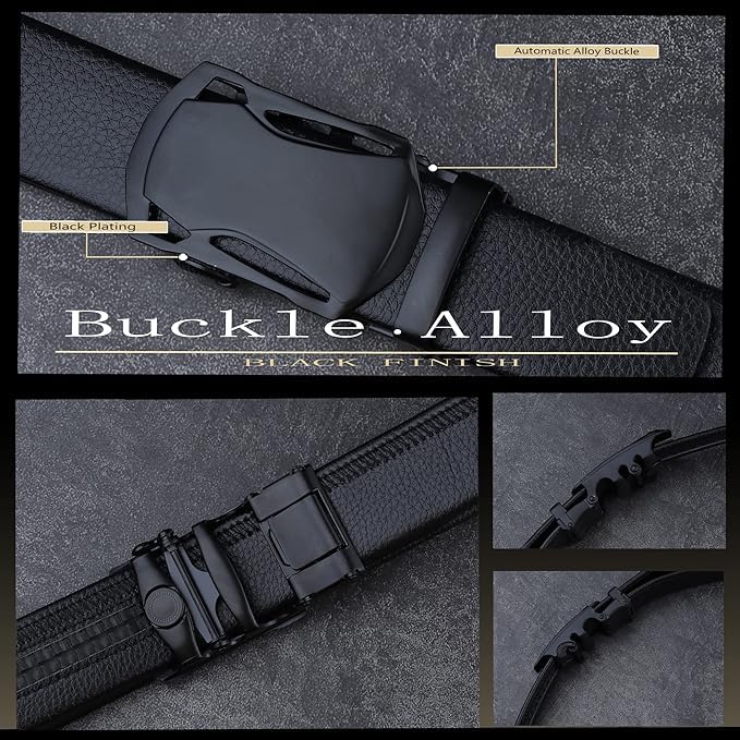 Image of Stylish Automatic Buckle Leather Belt for Men with Unique E-U Shape Buckle Adjustable Comfort Fit Waist Belt for Everyday and Formal Use