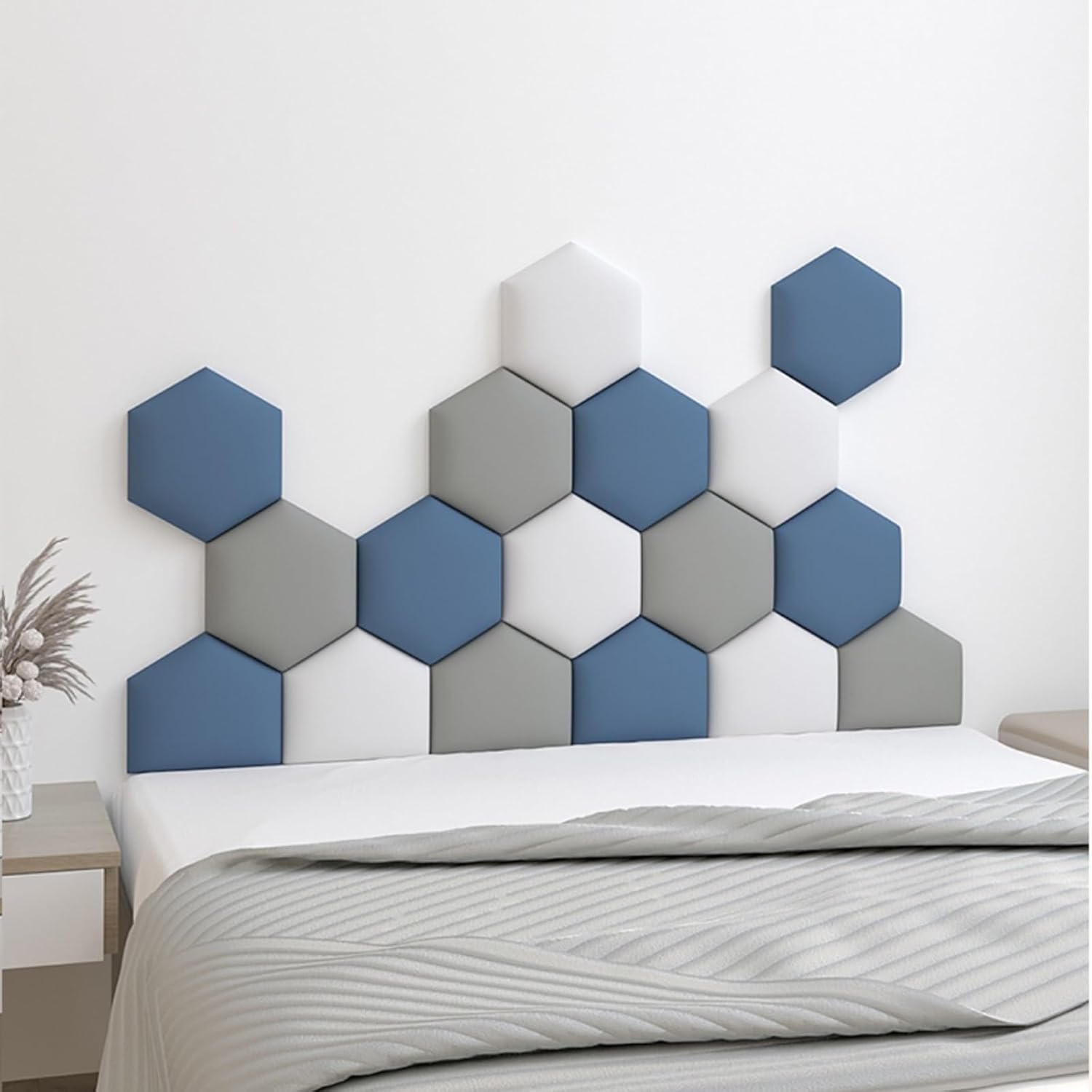 Upholstered 3D Peel and Stick Wall Panels, Self-Adhesive Headboard Cushions for Bedroom, Padded Anti-Collision Wall Padding, 150cm x 87cm, Easy Installation