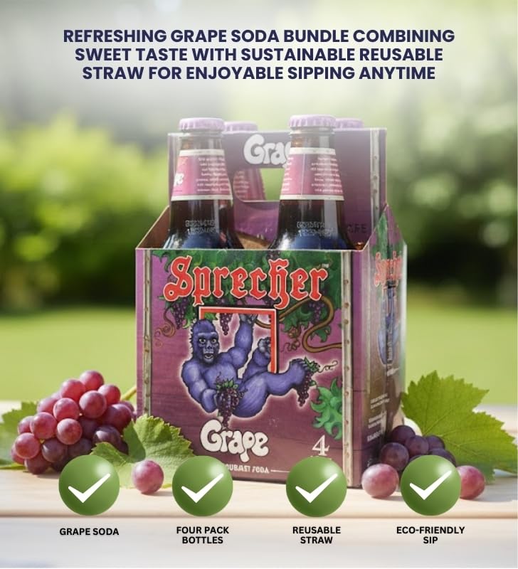 Grape Soda 64floz Bundle with Straws — Refreshing Fruity Beverage for Parties, Picnics, and Everyday Enjoyment — Gift Set (2 Items)