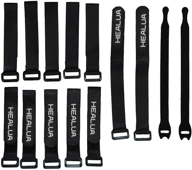 HEALUA Reusable Cinch Straps 3/4" x 8" - 12 Pack, Multipurpose Quality Hook and Loop Securing Straps (Black) - Plus 2 Free Bonus Reusable Cable Ties