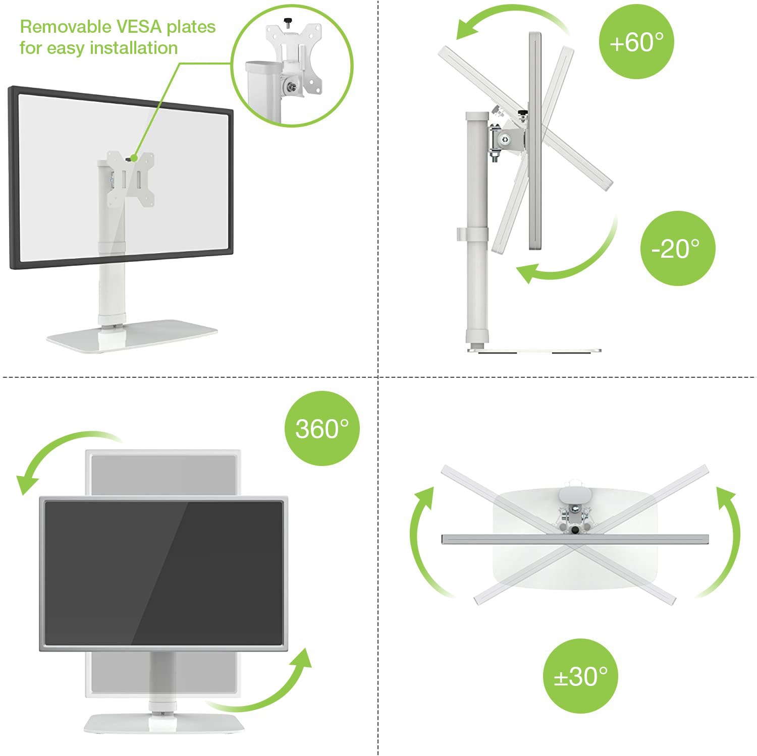 Techly 102765 Supporto da Tavolo Stand per Monitor 17-27" con Base Bianco