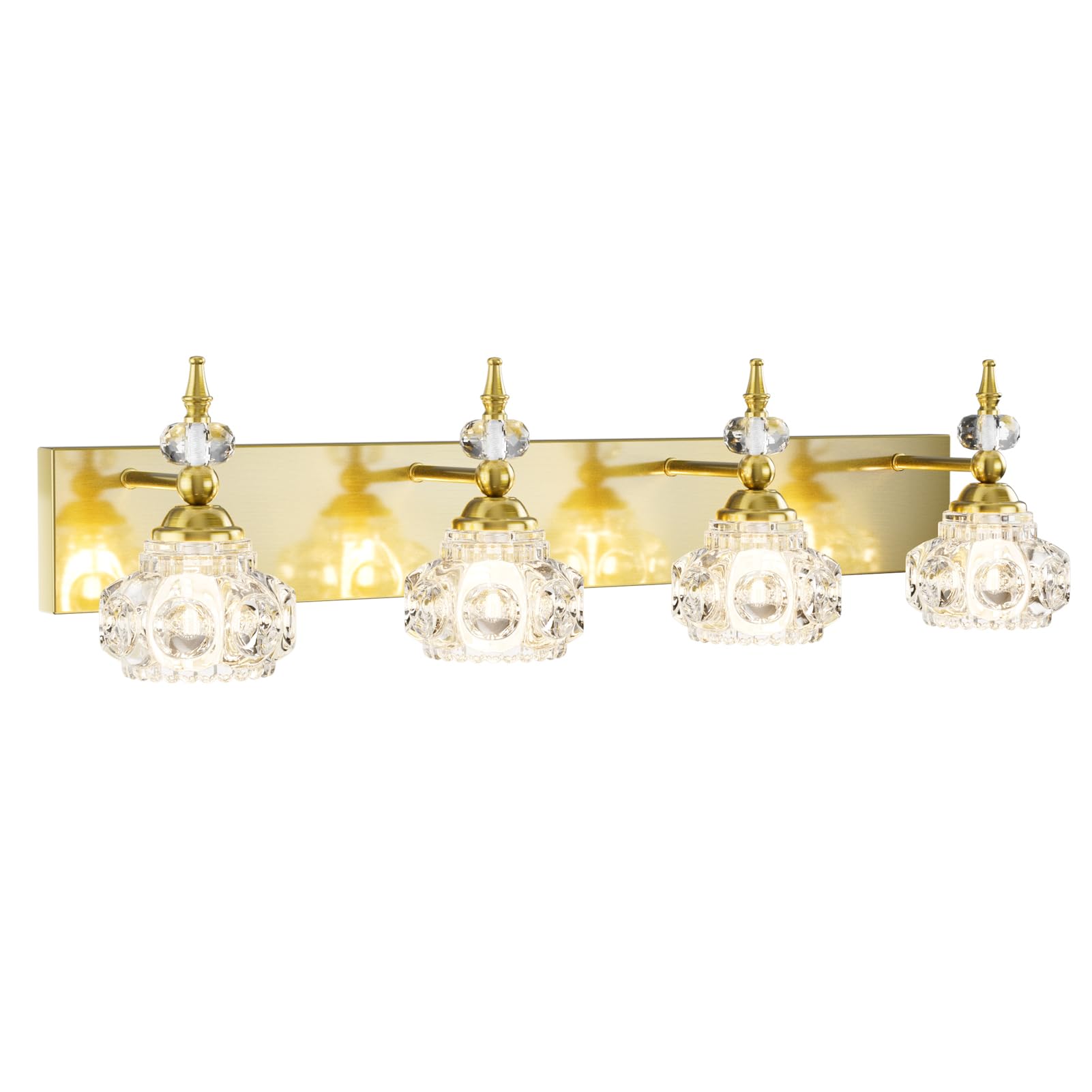 Tipace Brass Vintage Crystal Bathroom Vanity Light Fixtures Over Mirror Crystal Glass 4 Lights Vintage Vanity Lights Modern Bath Lighting(Exclude Bulb)