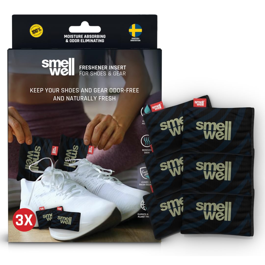 SmellWell - Scented Shoe Deodorizer Inserts - Odor Eliminators - Activated Bamboo Charcoal + Minerals - Natural Fresheners for shoes, bags, gloves - 6 x 1.8oz Original Size - Black Zebra