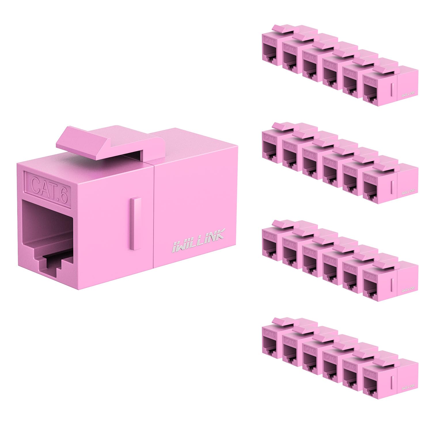 iwillink Lot de 25 coupleurs Keystone Cat6, femelle vers femelle Cat6 RJ45, coupleur Keystone UTP pour câble réseau Cat6/Cat5e/Cat5, rose