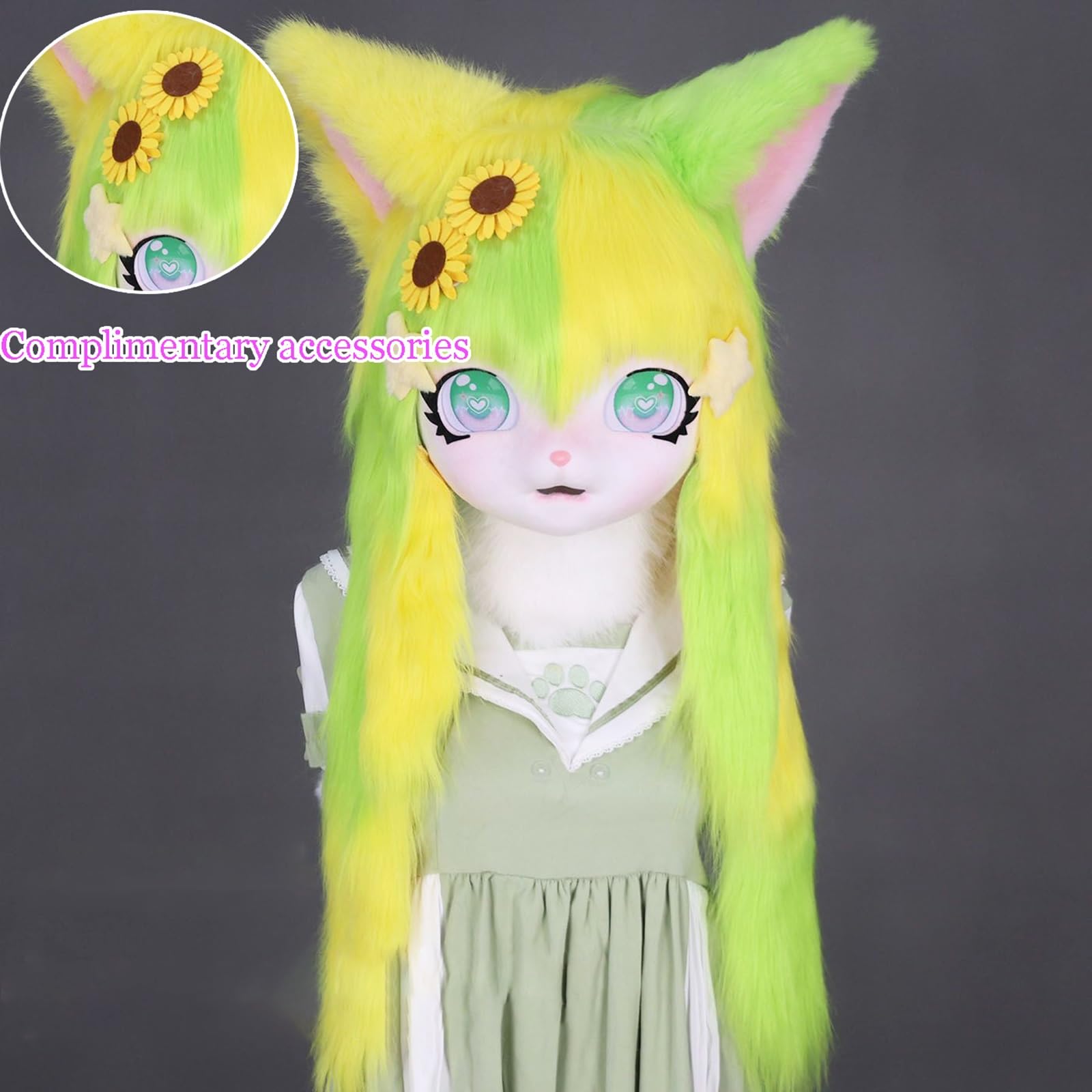 Maska na głowę dla dorosłego kota, kaptur z futrzanym zwierzęciem, miękki pluszowy Kawaii Anime Cosplay maska ​​na Halloween i imprezy(K)