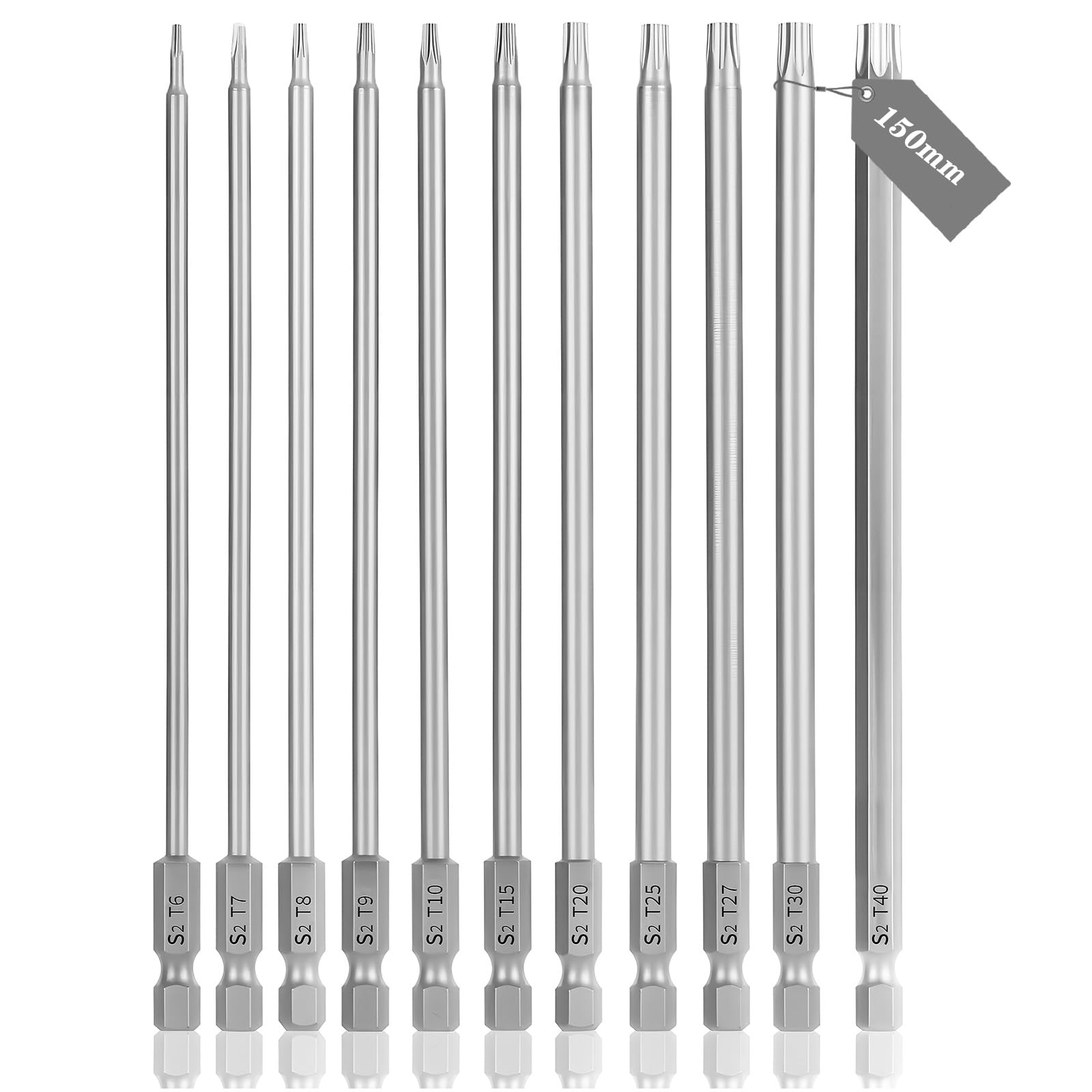 fifibang 11tlg Torx Bit Lang 150mm, Hex Schraubendreher Bits Set 1/4