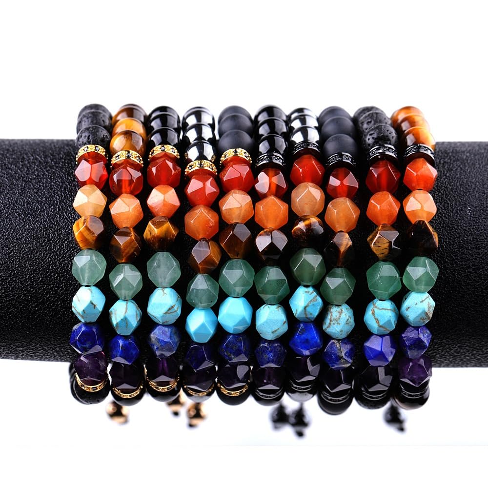 YDYDTTKD 7-Chakra-Edelstein-Armband – facettierte Achat-Amethyst-Lapislazuli-Perlen mit Mikro-Pavé, Naturstein-Schmuckgeschenk