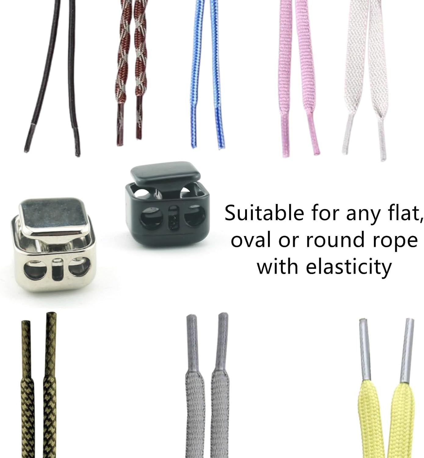 12 Pieces Heavy Duty Cord Locks - Alloy Double Hole Drawstring Stoppers for Shoelaces, Bags, Hoodies & Outdoor Gear | Spring Toggle Clips (Black & Silver)