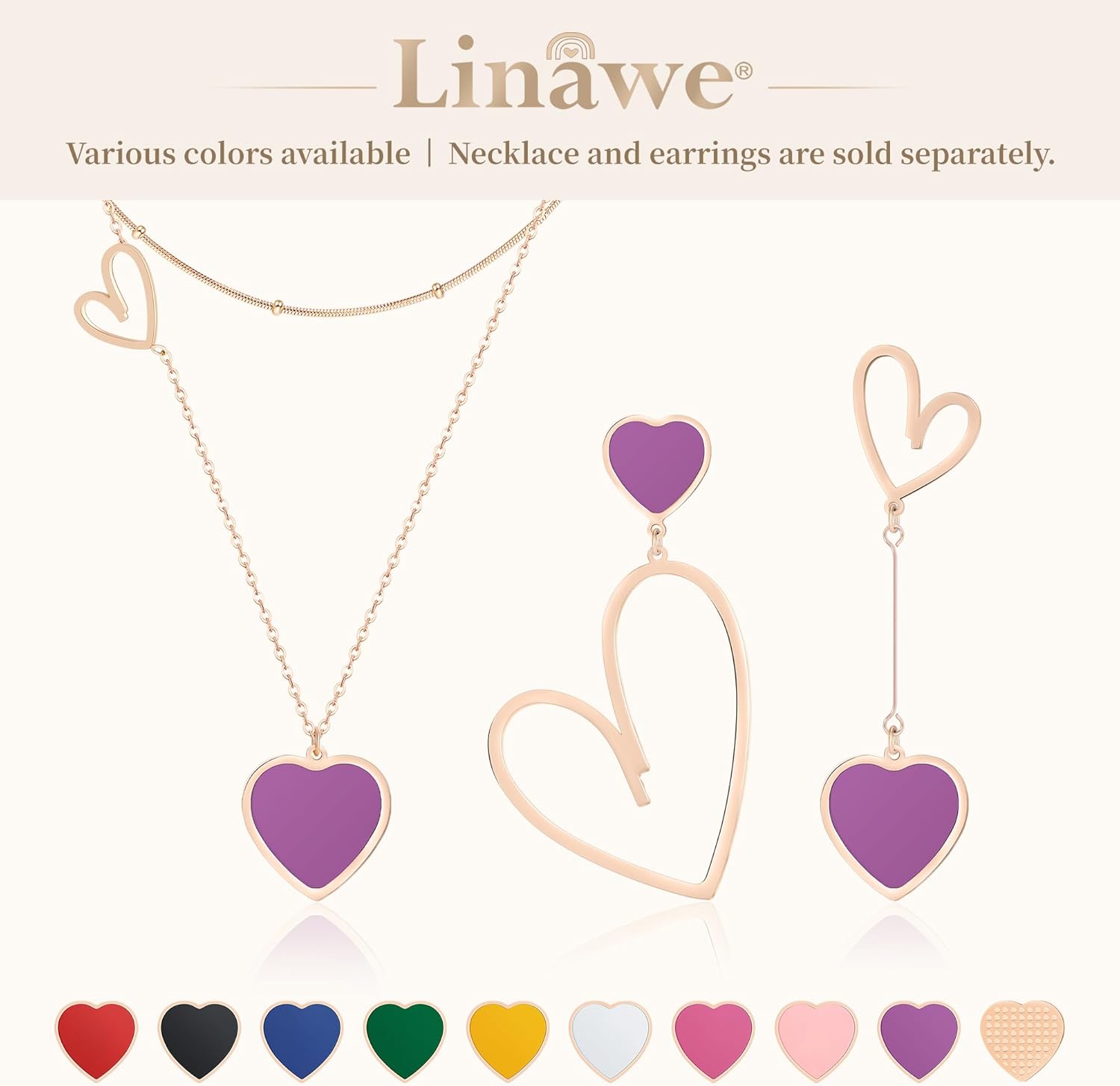 Linawe Titanium Stainless Steel Heart Dangle Earrings for Women - Trendy, Gold/Silver/Rose Gold Big Drop, Mismatched Love, Asymmetrical - Image 6
