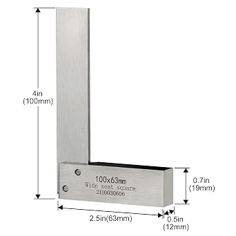 Machinist Engineers Square 90 Degree Right Angle Ruler - Precision Ground Hardened Steel 100x63mm (4x2.5 inch)
