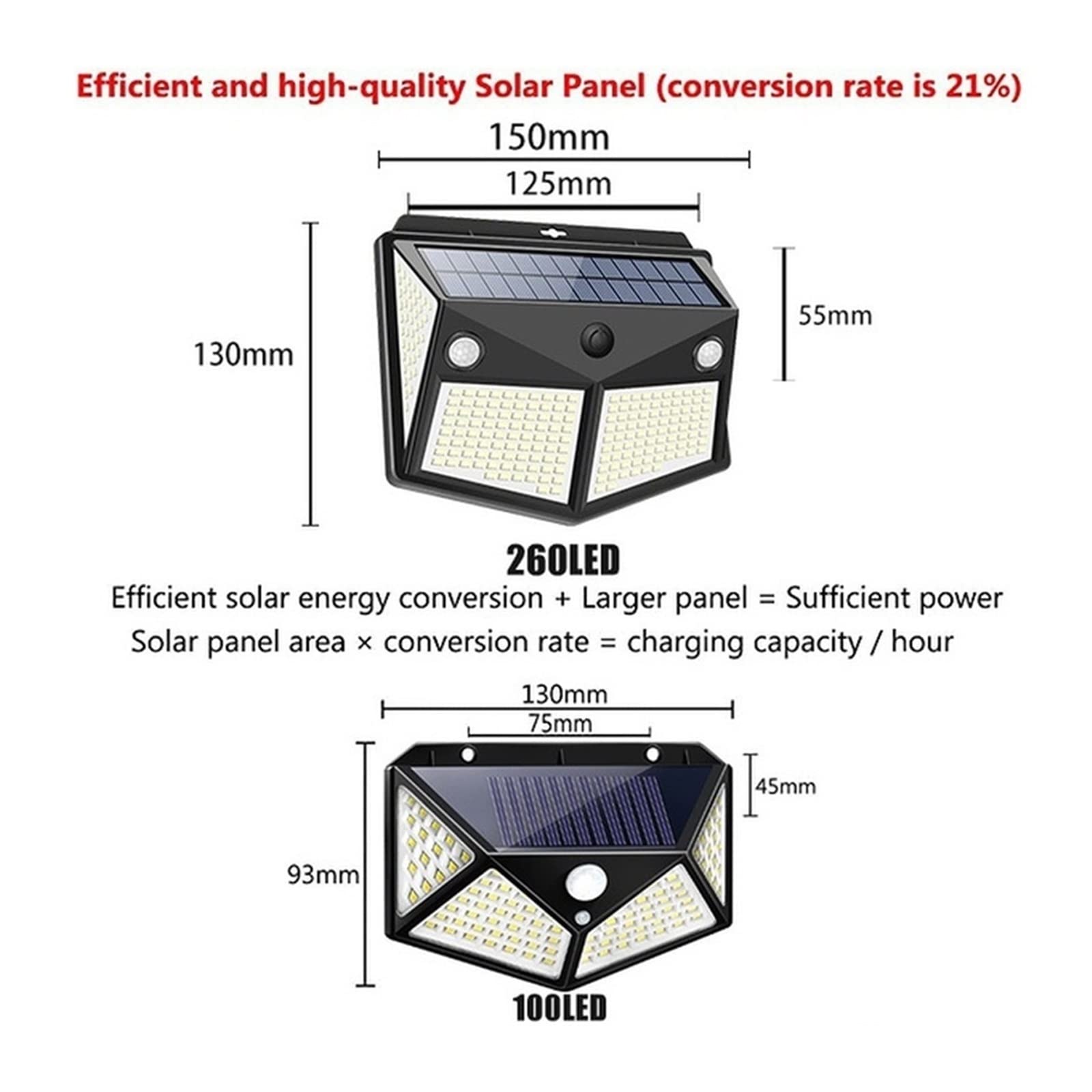 LED Kinkiety Słoneczne Zewnętrzna Lampa Solarna PIR Czujnik Ruchu Zasilany Energią Słoneczną Światło Słoneczne Oświetlenie Uliczne Do Ogrodu(260LED,6Pcs)