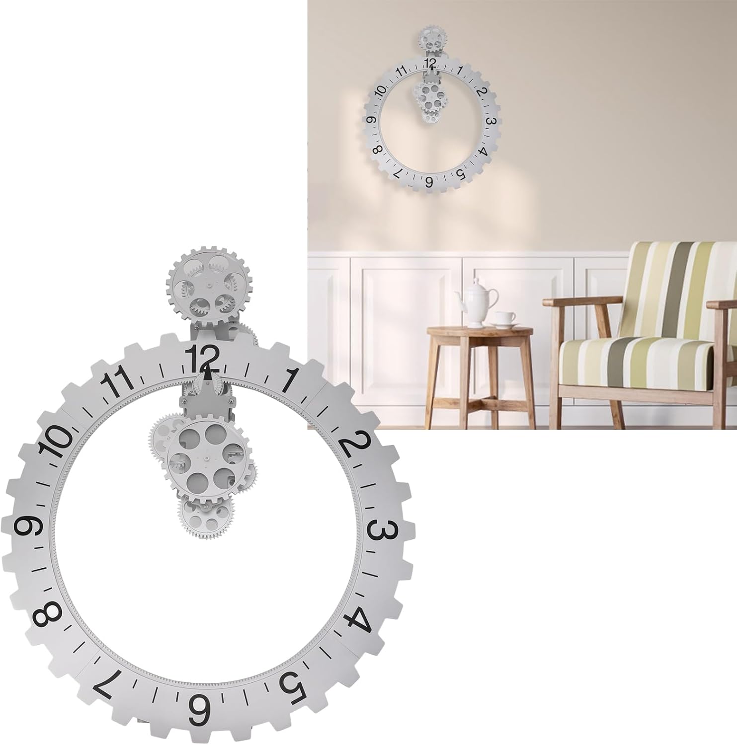 3D Moving Gear Clock Mechanical Gear Clock Wanduhren Large Gear Clock with Moving Gears Mechanical Gear