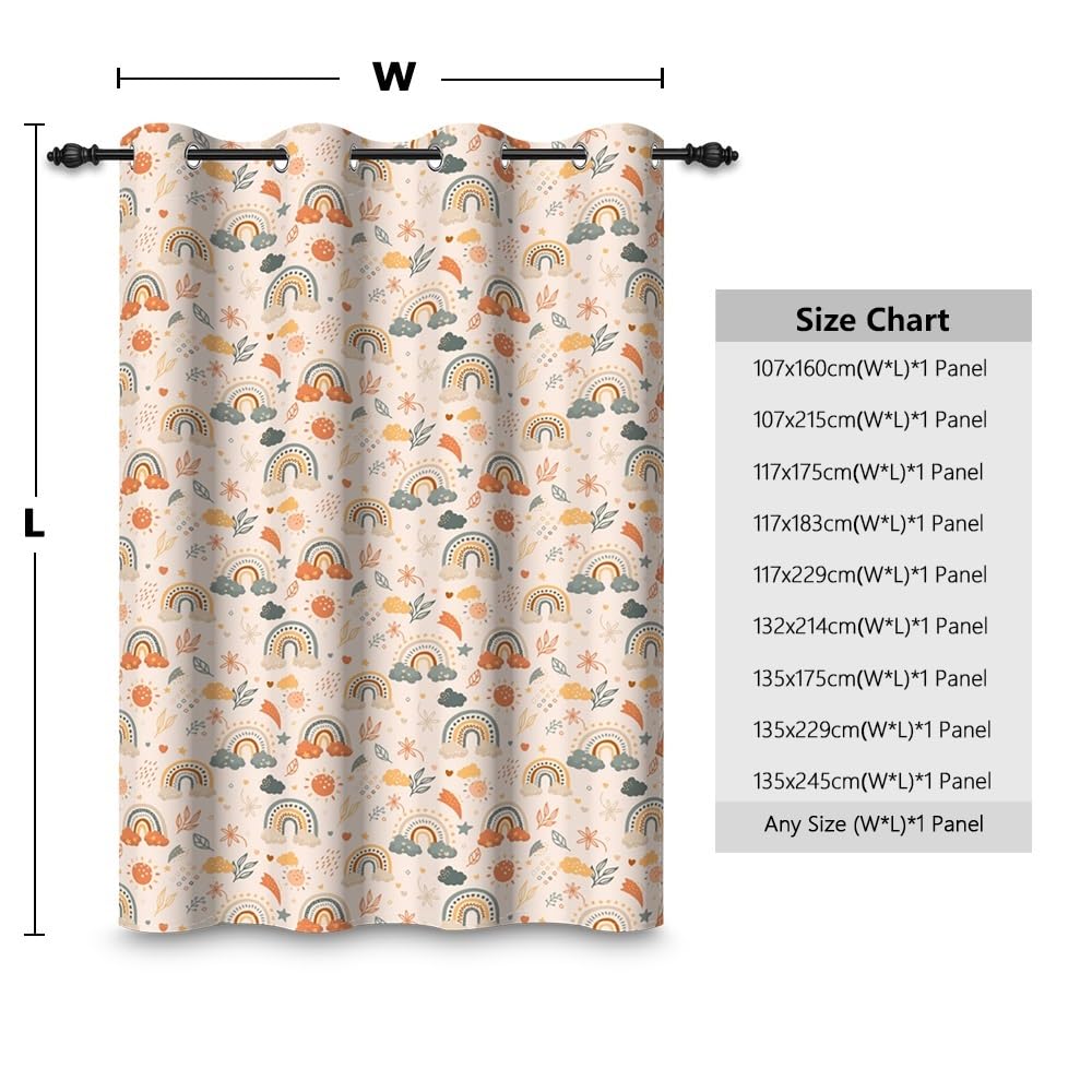 135x245cm Rideau occultant Arc-en-Ciel pour Chambre d'enfant bohème Ciel Rose Fleur Feuille Œillet Séparateur de pièce Rideaux pour fenêtres Bébés Filles Salle de Jeux Salon,1 Panneau Simple