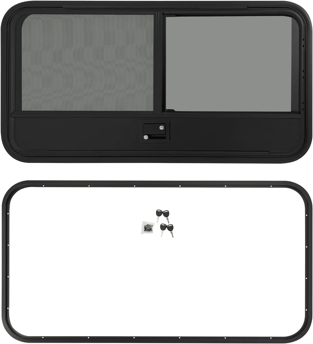 RV Entry Door 23"x44", Right Passenger Side Black Aluminum Alloy Teardrop Trailer Door with Tempered Glass, Weatherproof Replacement Entrance Door for Motorhome (Right Passenger Side)