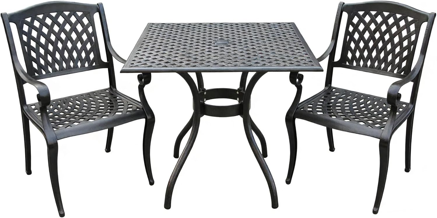 3 Piece Outdoor Dining Set, Aluminum alloy 35" Patio Table with 1.96" Umbrella Hole & 2 Chairs, All Weather Furniture for Garden, Backyard, Poolside (White 3Pieces (33" Square Table & 2 Chairs))