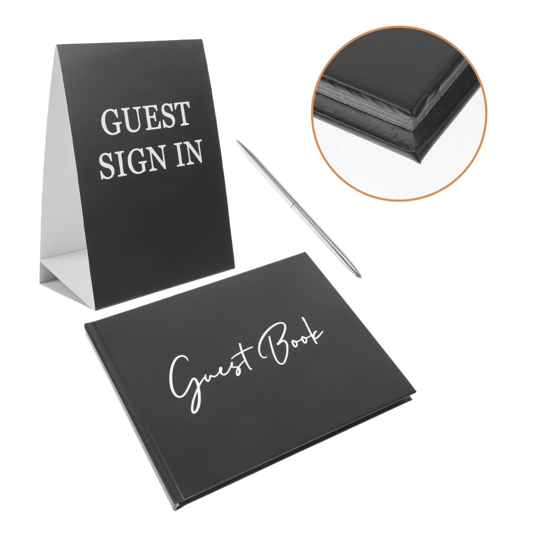 Set 1 Libro degli Ospiti Matrimonio Rustico in Carta e Plastico Nero Copertina Resistente per Decorazione Nozze e Firma degli Invitati