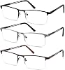 Pack of 3 Men's Reading Glasses with Blue Light Filter Blue Light Men's Reading Glasses Rectangular Half Metal Reading Glasses Reading Aid Anti-Eye Strain UV Anti-Blue Light Glasses with Prescription 1.25