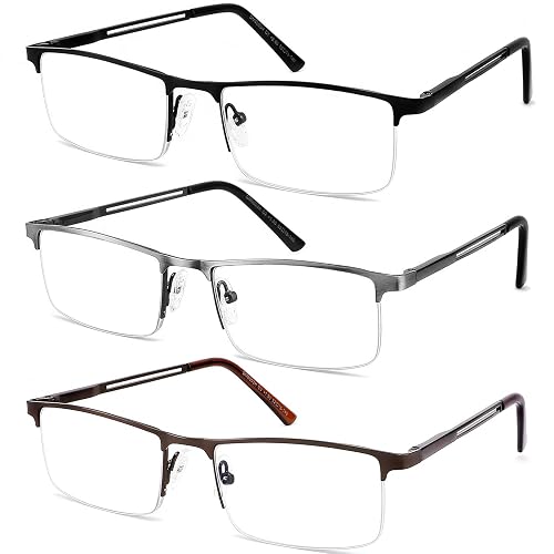 JJWELL 3 Pack Reading Glasses for Men Blue Light Blocking