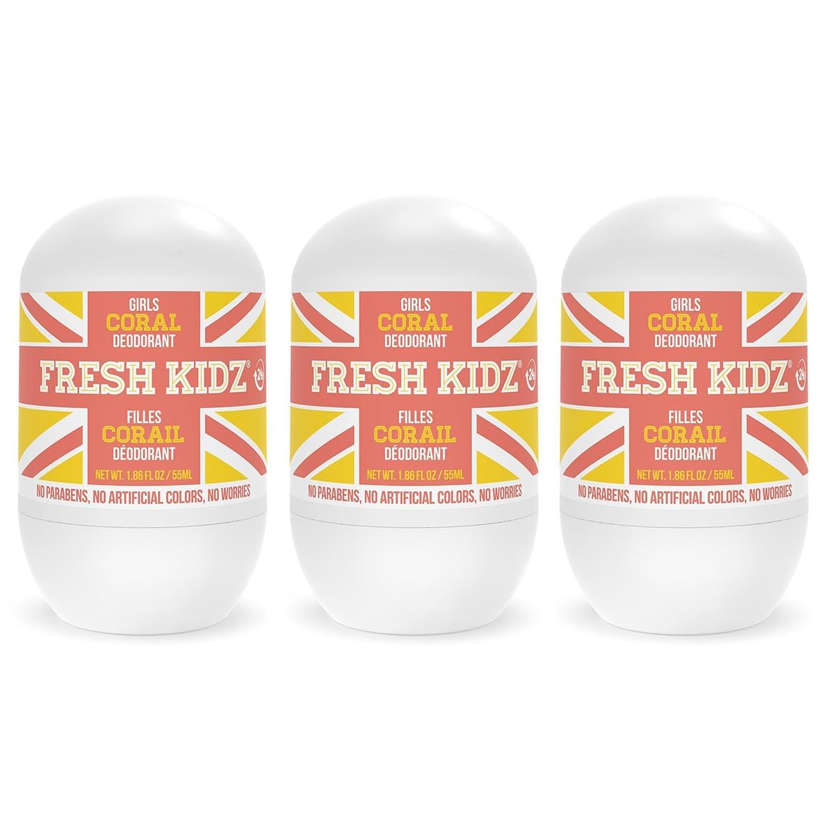 Fresh Kidz Roll On Deodorant for Kids and Teens - Baking Soda and Aluminum-free 24 Hour Protection for Sensitive Skin - Gi...