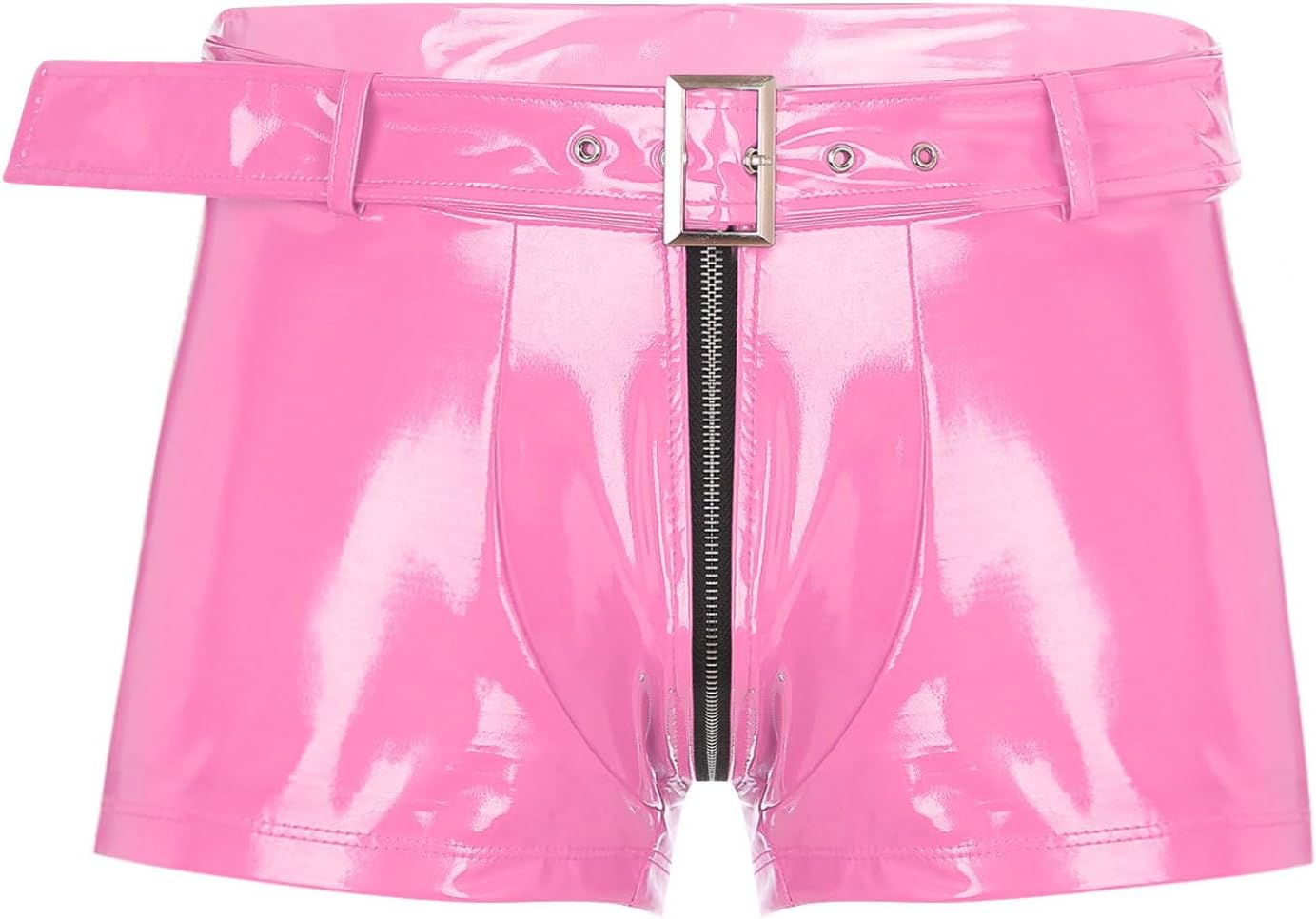 Mens Fashion Wet Look Booty Shorts with Waist Belt Silm Fit Boxer Shorts Rave Hot Pants