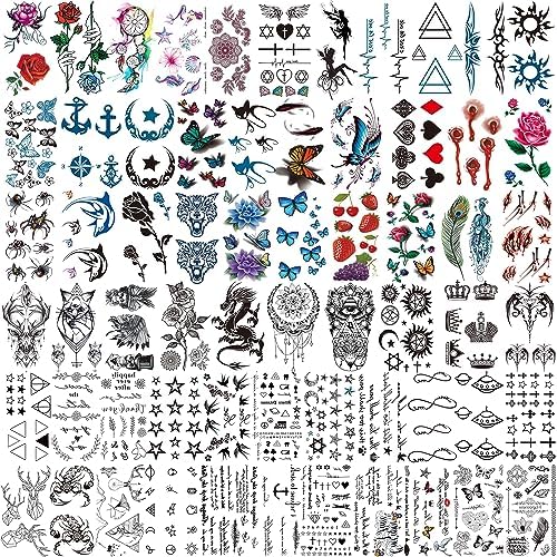 COKTAK 64 Sheets Variety Tiny Waterproof Temporary Tattoos For Men Women, Moon Star Butterfly Birds Planets Fake Tattoos For Kids Adults, Arm Neck Face Letters Temp Tattoo Temporary Tatoos Sticker Set