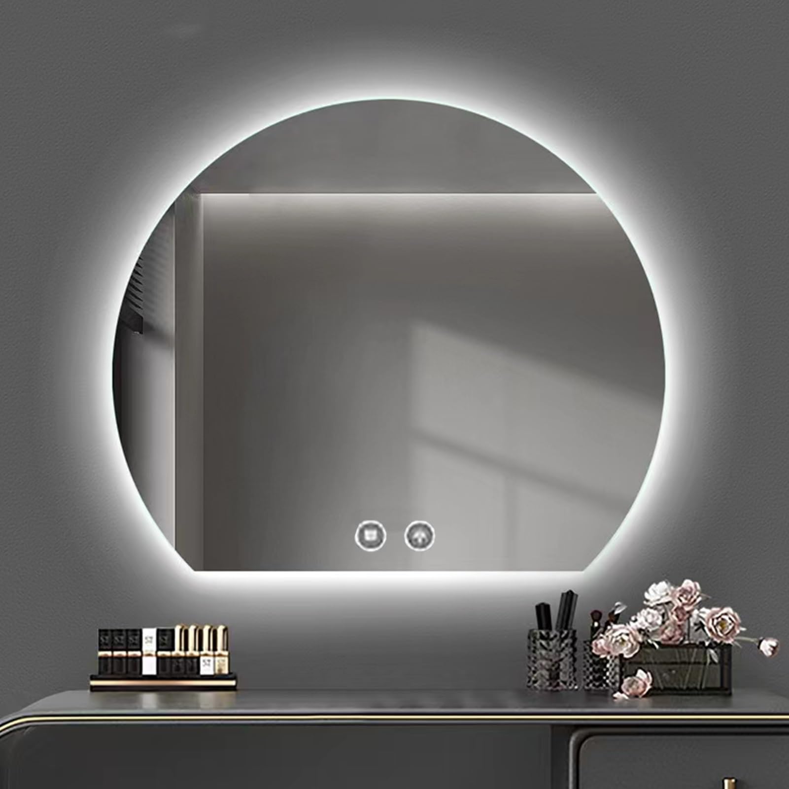 Lustro łazienkowe ze sterowaniem dotykowym LED, przeciwmgielne, ściemniane, 3-kolorowe lusterko do makijażu z nowoczesnym designem, stylowa dekoracja ścienna do domu dla funkcjonalności i elegancji