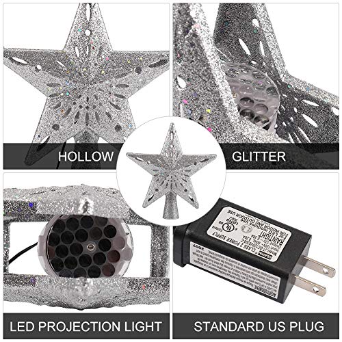 BLOOMWIN Christmas Tree Topper Lighted with Snowflake Projector, LED Rotating Hollow Snowflake, 3D Glitter Lighted Silver Snow Tree Topper for Xmas Tree Festival Decorations Lights - image 4