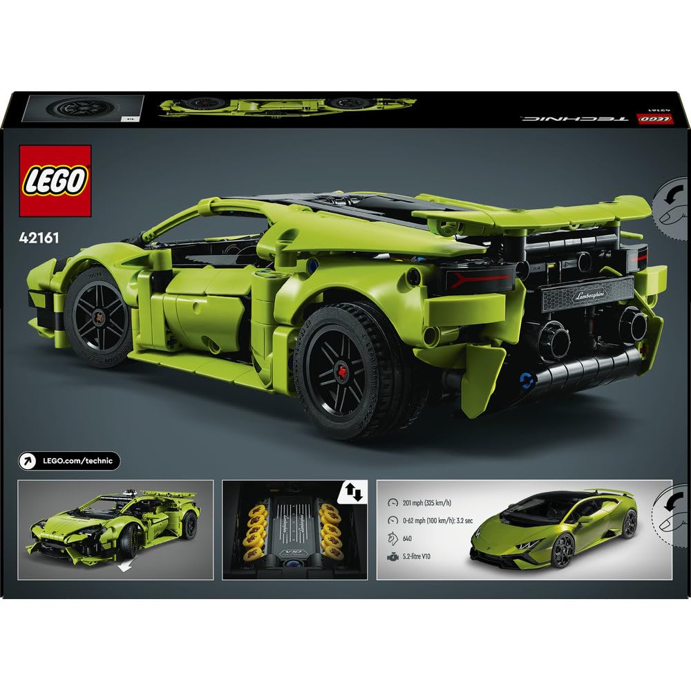 LEGO 42161 Technic Lamborghini Huracán Tecnica, zabawkowy model samochodu sportowego z klocków do zbudowania dla dzieci, pomysł na prezent dla chłopca, dziewczynki i fanów motoryzacji