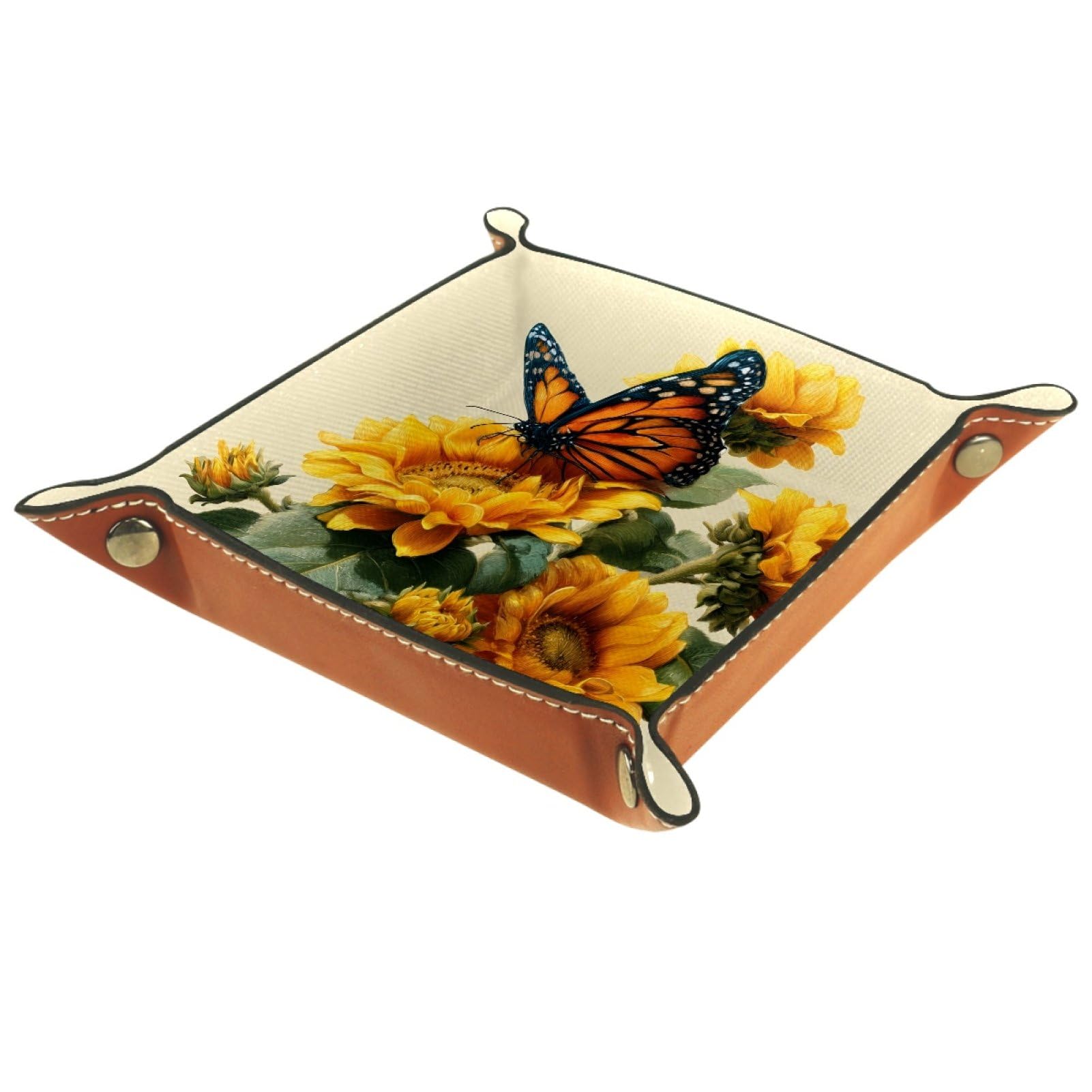 VAPOKF Sunflower Butterfly Dice Tray, Folding Microfiber Leather Dice Holder for Dungeons and Dragons RPG Dice Gaming D&D and Other Table Games
