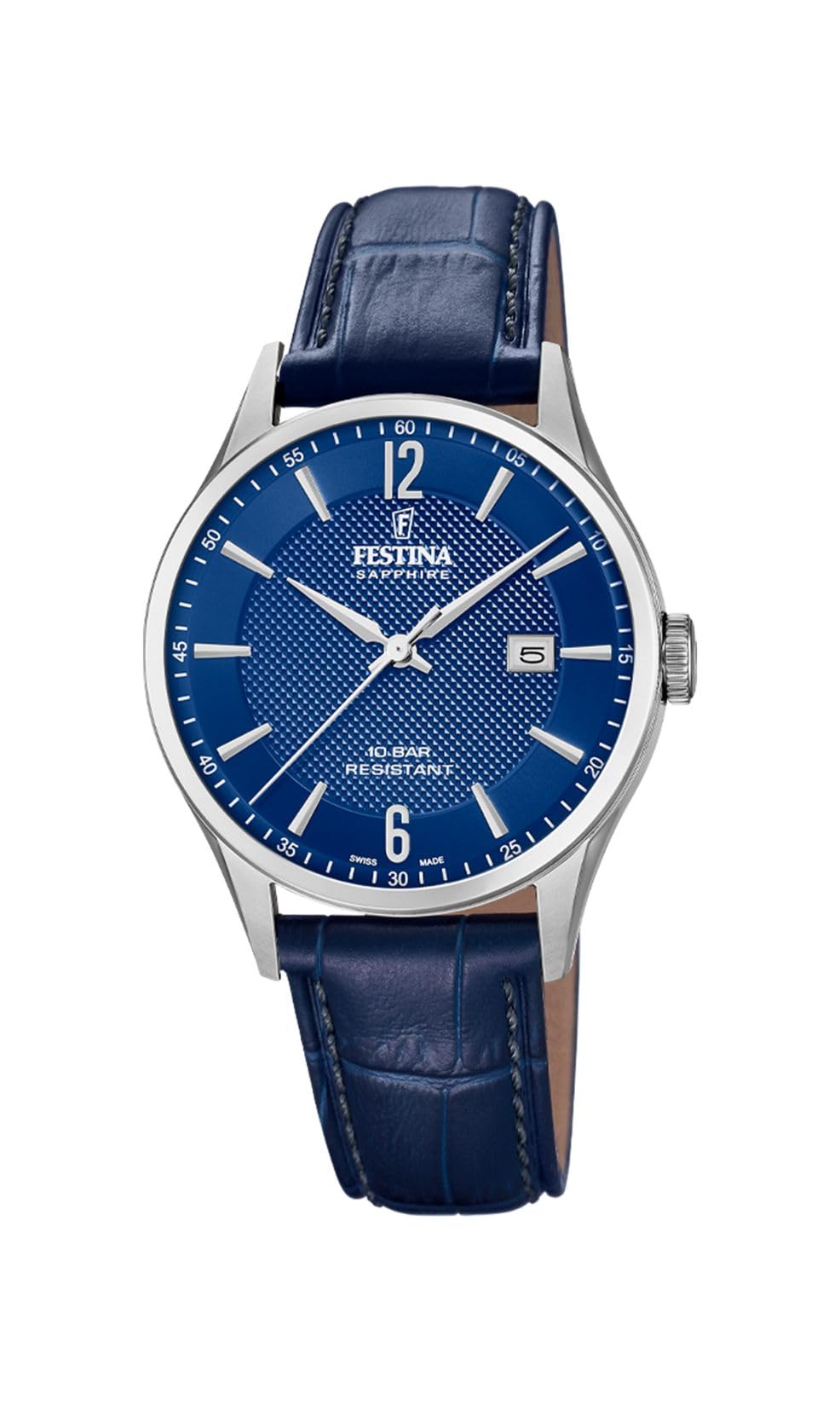 Festina Swiss Made Herrenuhr Analog aus Leder Blau