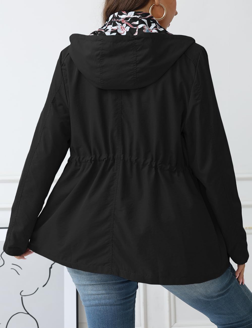 Geschallino Donna Cappotto Casual Reversibile Taglie Forti Stampa Floreale Giacca a Vento Leggera con Cappuccio