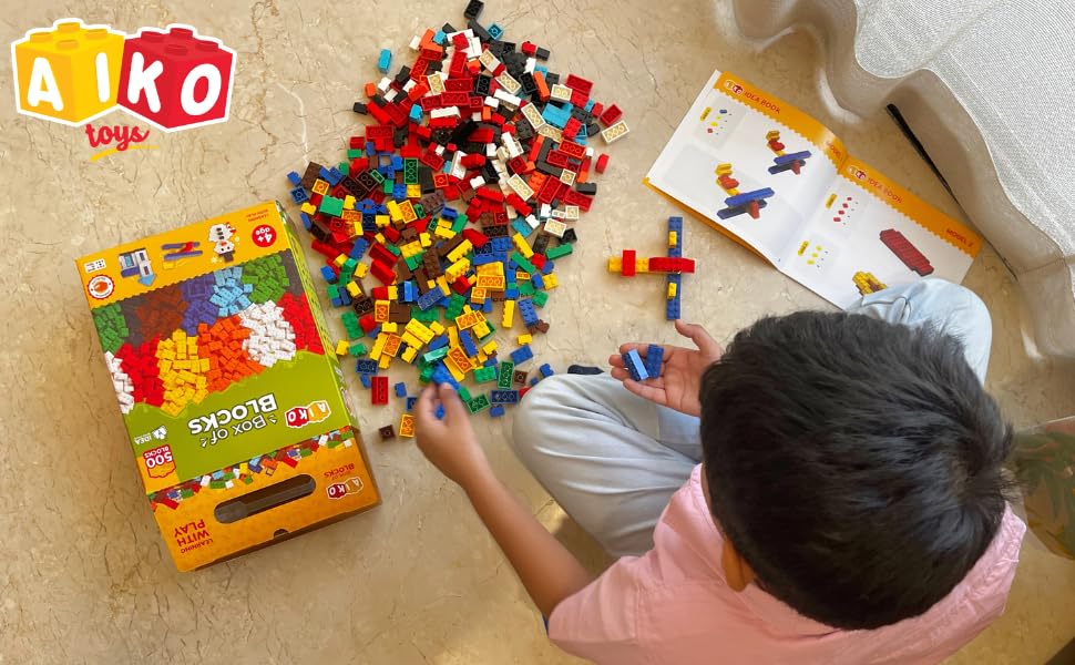 Image of AIKO | Box of Blocks 500 | Premium ABS Building Blocks for Kids 4+ | Construction Toy | STEM Gift Set, Multi-Color Bricks