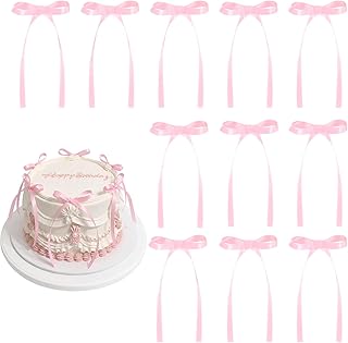 30 Pack Bow Cake Toppers Pink Ribbon Bows for Cake Coquette Themed Bow Cupcake Toppers Pink Bow Birthday Decorations for Baby Shower, Bridal, Engagement, Wedding, Bachelorette Party Decoration