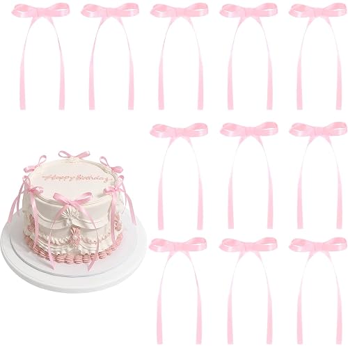 30 Pack Bow Cake Toppers Pink Ribbon Bows for Cake Back to School Decor | Coquette Themed Pink Bow Birthday Decorations for Baby Shower, Bridal, Engagement, Wedding, Bachelorette Party