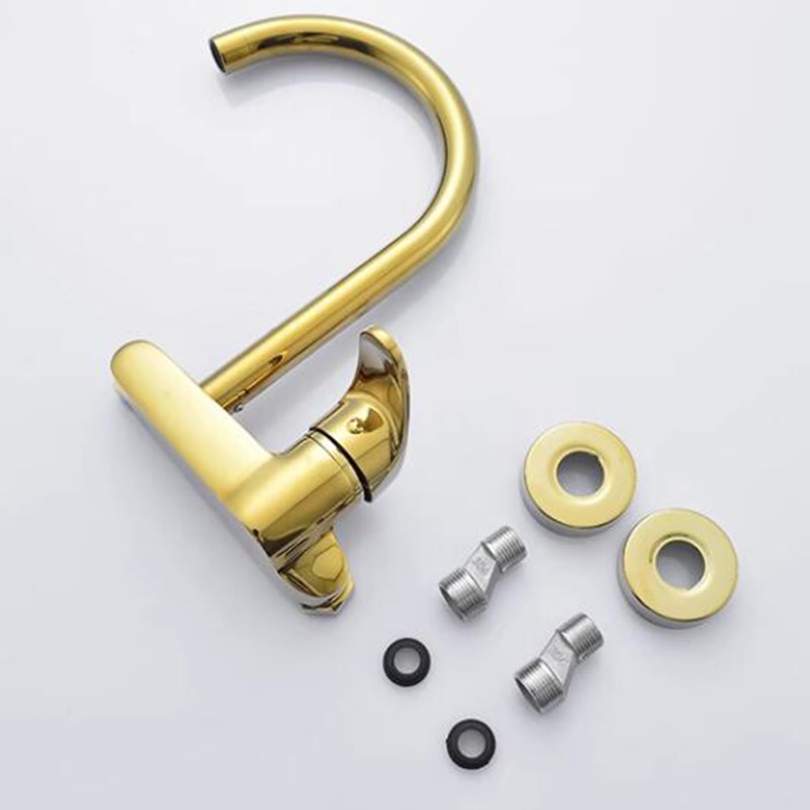 Grifo de Cocina de Pared Latón Giratorio Agua Fría y Caliente Monomando Grifo Cocina Pared Dorado-Oro