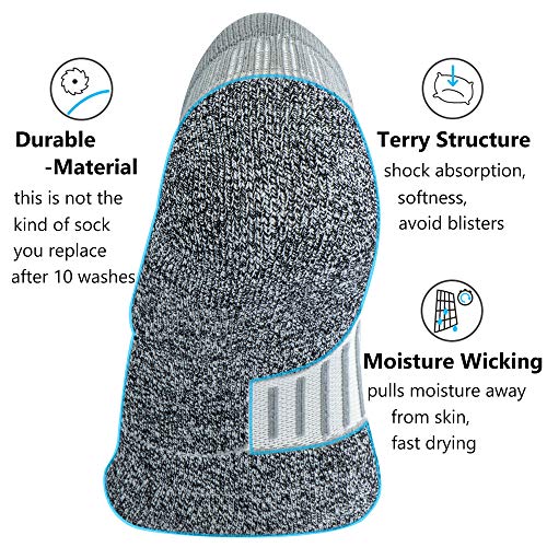 Cwvlc No Show Sports Compression Socks 4-Pairs, Low Cut Anti-Blister Hiking Running Workout Ankle Socks, Short Cushioned Moisture Wicking No Slip Arch Support Plantar Fasciitis, Gray, Large #TOP3