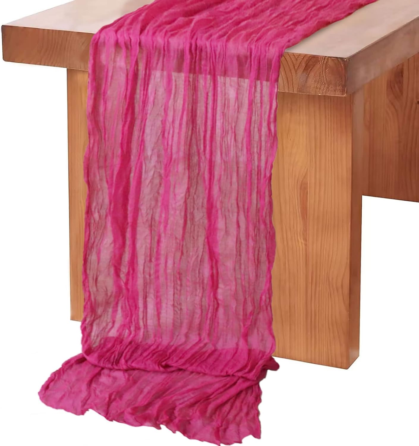 MODFUNS Gauze Cheesecloth Table Runner Hot Pink Table