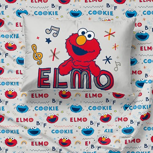 Image of Sunny Side Up Sesame Street Full Sheet Set - 4 Piece Kids Bedding Set Includes Pillow Cover - Super Soft Microfiber Sheets with Elmo, Cookie Monster and Big Bird