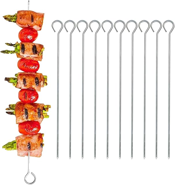 10 Pack Stainless Steel BBQ Kebab Skewers for Grilling Meat, Vegetables and Fruit on Barbecues, Griddles and Large Pans, 35cm 14 Metal Steel Sticks (10 Pack)