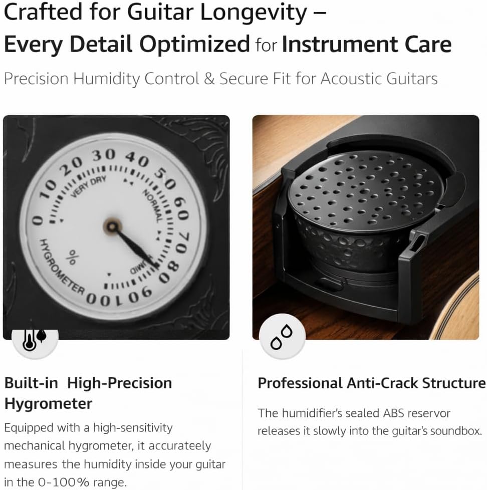 Guitar Humidifier, Multi Purpose Stylish Feedback Sealing with High Density Sponge fits for Acoustic Guitar Soundhole (Black)