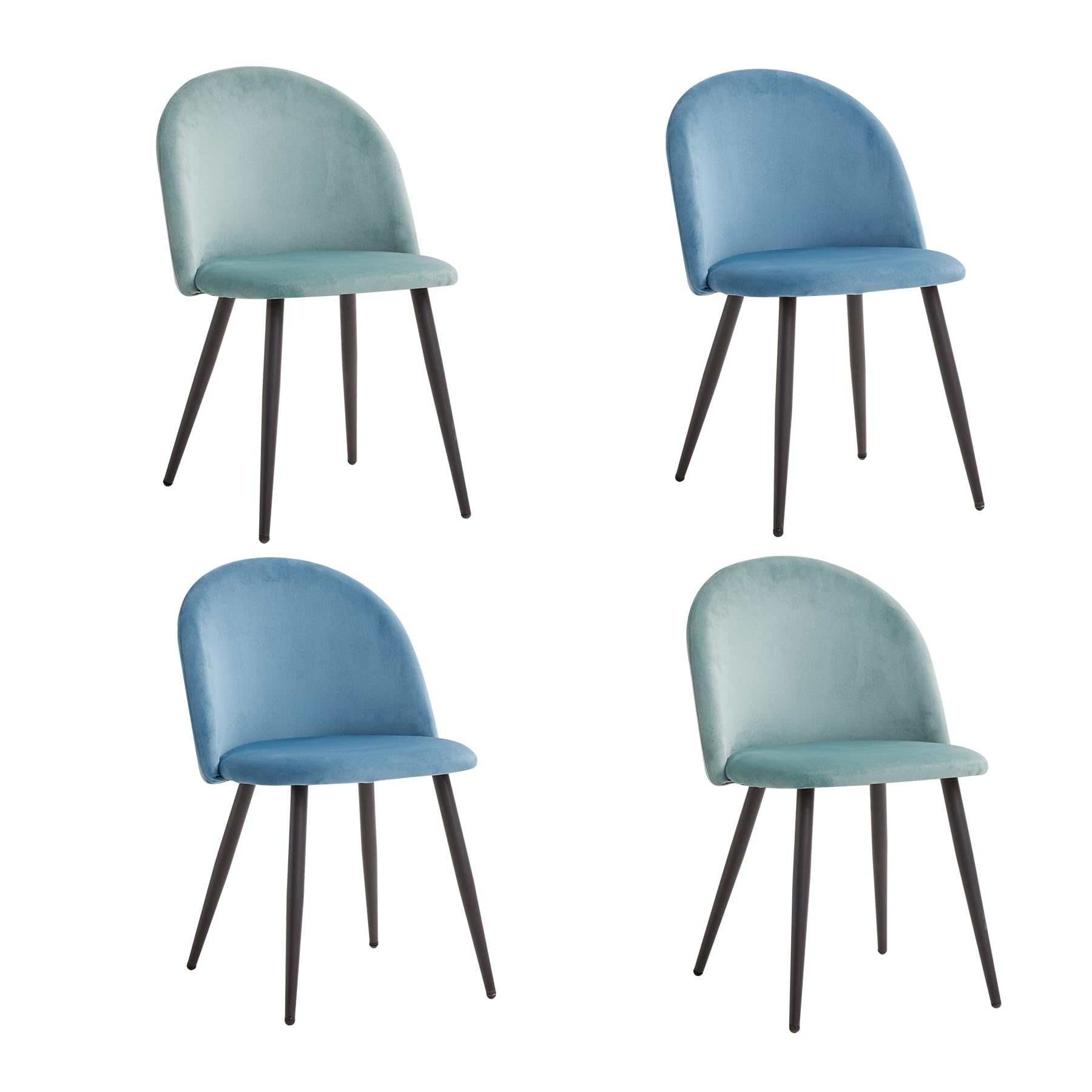 BenyLed Set di 4 Sedie da Pranzo Scandinave, Sedie da Cucina in Velluto, Sedie Imbottite Cucina con Gambe in Metallo Nero (Verde+Blu/Nero Piedi)