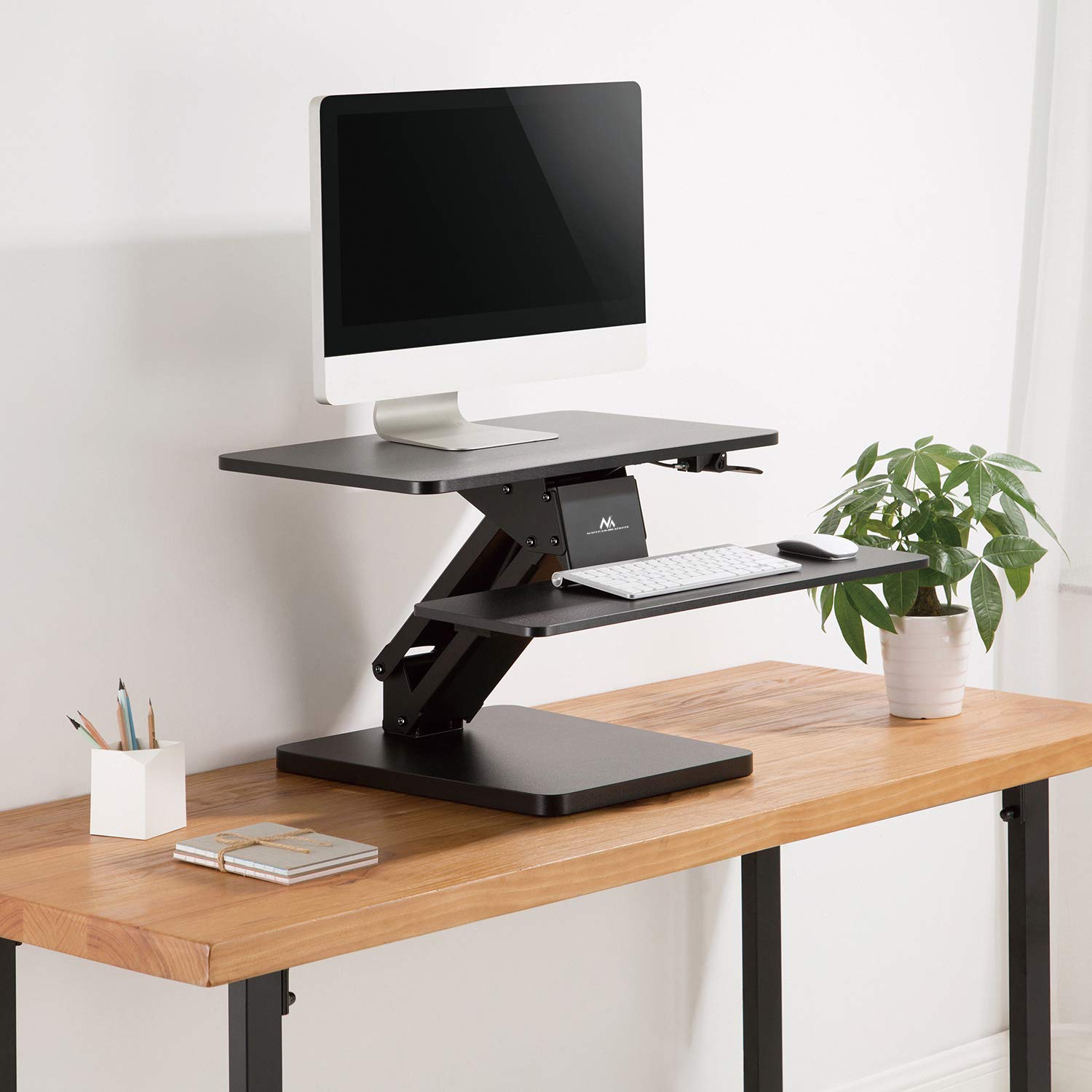 Maclean MC-882 Podstawka na Monitor i Klawiaturę do Pracy Stojąco Siedzącej z Sprężyną Gazową, Ergonomiczne Biurko na Laptopa Stolik na Ekran oraz Klawiaturę, Podstawka na Sprzęt Komputerowy