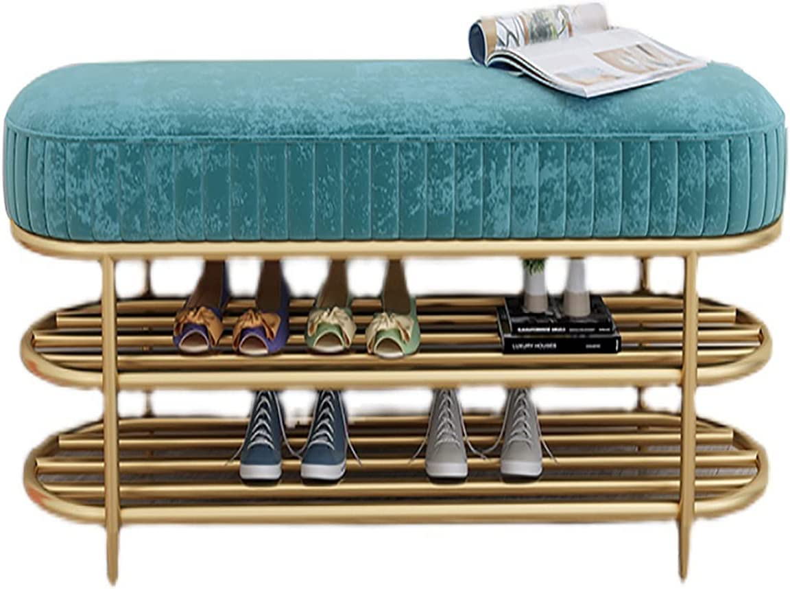 Banc à chaussures d'entrée avec siège rembourré et rangement à 2 niveaux